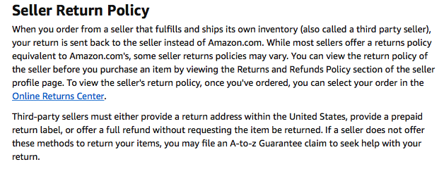 Amazon returns policies both for vendors and customers
