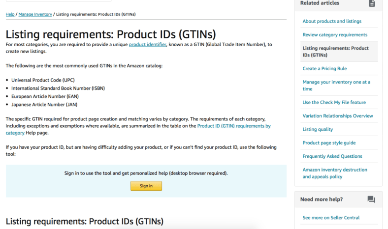 Product ID Number Codes for Create Amazon a New Listing