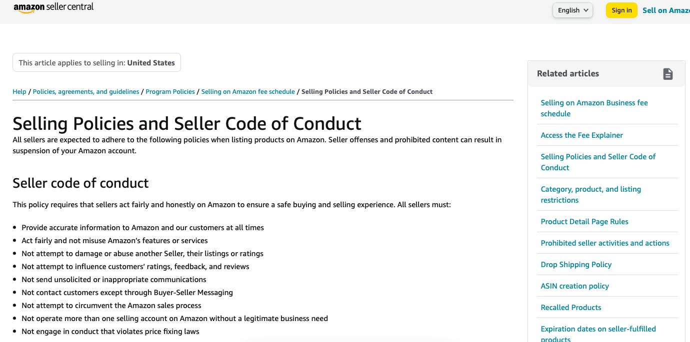 Кодекс поведения продавца Amazon